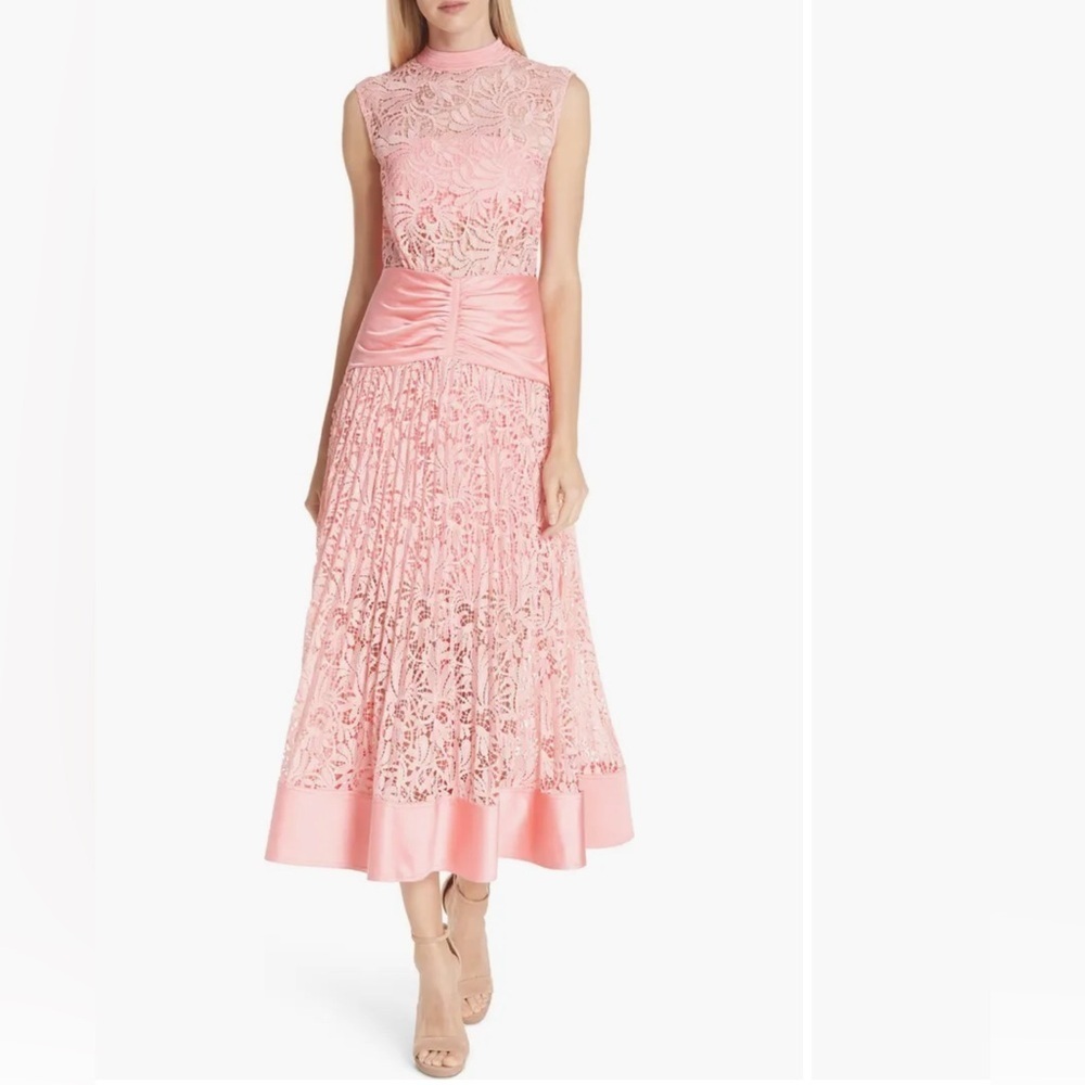 NWT SELF-PORTRAIT Floral Lace Sleeveless Midi Dress In Pink size 10